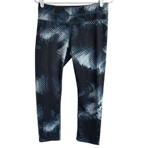 ATHLETA Womens M‎ Black Blue Abstract Print Athletic Capri Leggings Activewear